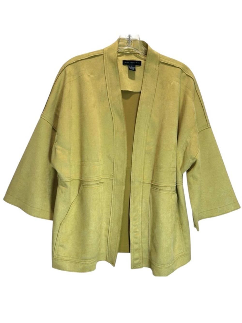 Joan Vass Mustard Yellow Open Front Faux Suede Jacket w/ Kimono Sleeves - Medium